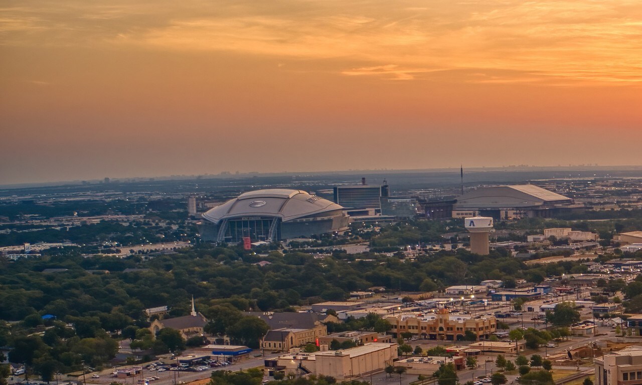 Aerial View of Arlington, Texas during a Summer Sunrise